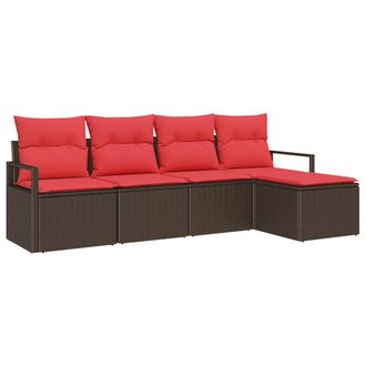 vidaXL Juego De Sof&aacute; Con Coj&iacute;n 5 Pcs Marr&oacute;n Rat&aacute;n Sint&eacute;tico Vidaxl