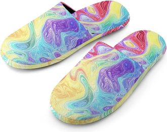 Generic Colored Water Ripples Mens Slippers Flannel Warm House Shoes with Rubber Anti-Slip Sole Slip On for Home Outdoor