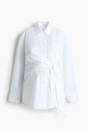H&M Mama tie-detail cotton shirt in White at Nordstrom, Size Xx-Large