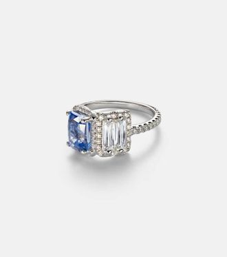 Suzanne Kalan 18kt white gold (750/1000) ring with diamonds and sapphire