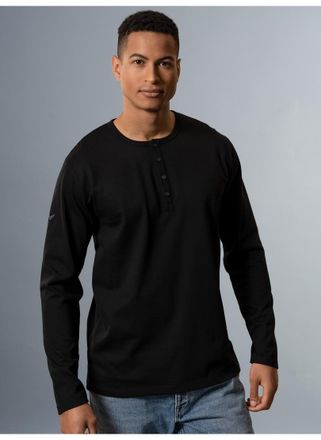 Trigema Longsleeve TRIGEMA TRIGEMA Langarmshirt mit Knopfleiste, Herren, Gr. S, schwarz, 100% Baumwolle, Shirts Longsleeve