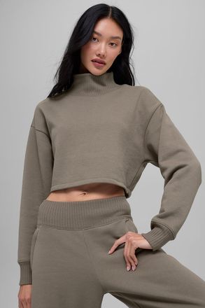 Alo | Cropped Serenity Coverup Sweatshirt in Light Cocoa Brown, Size: Medium