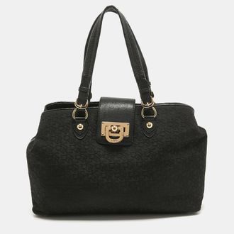 DKNY Dkny Black Monogram Canvas And Leather Flap Tote