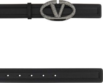 Valentino Garavani Womens Black Leather Vlogo The Bold Edition Belt Neroblackdiamond Exterior: Cinture