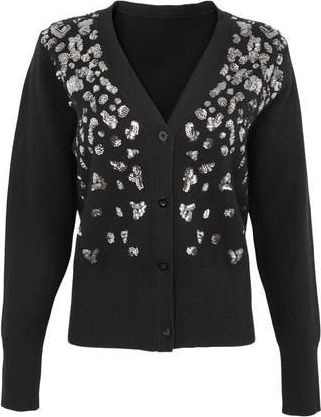 Saachi Deco Drizzle V-Neck Cardigan in Black at Nordstrom Rack