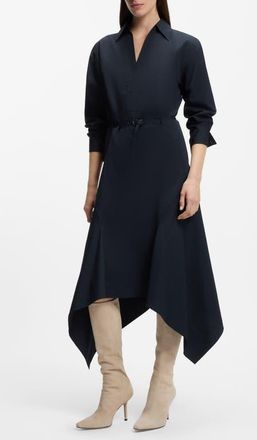 BOSS Doloh Long Sleeve Asymmetric Hem Cotton Midi Shirtdress in Sky Captain at Nordstrom, Size 14