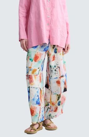 Luukaa D'Celli Ivara Painterly Print Linen Pants in Multihued at Nordstrom, Size 18