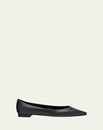 Manolo Blahnik Gala Lambskin Point-Toe Ballerina Flats