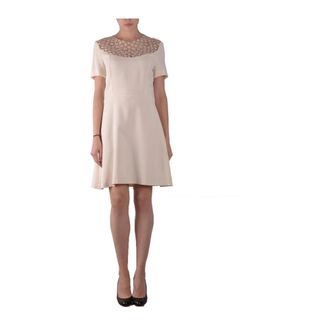 Pinko Witte Kant A-Lijn Mini Jurk - Dames - Korte kleedjes - Beige - M - Polyester - Kleedjes