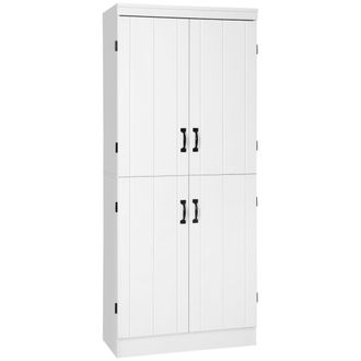 HOMCOM Kitchen Cupboard Storage Cabinet w/ 4 Doors and Adjustable Shelves,White | TJ Hughes White