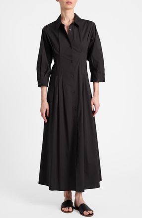 Santorelli Miley Midi Shirt Dress in Cotton Stretch in Black at Nordstrom, Size X-Large