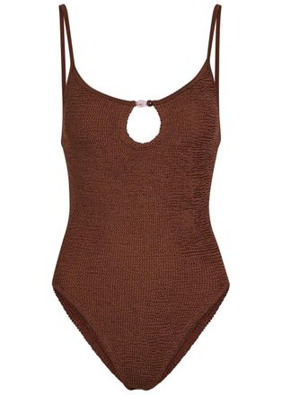 Hunza G Mia Beaded Crinkle Swimsuit - Brown - One Size