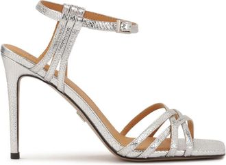 Kazar Zilveren reli&euml;flederen stiletto sandalen - Dames - Sandalen met hakken - Grijs - 36 EU - Leer - Schoenen