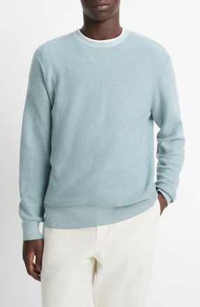 Vince Geometric Jacquard Wool & Cotton Blend Crewneck Sweater in Lagoon/Classic Cream at Nordstrom, Size Xx-Large