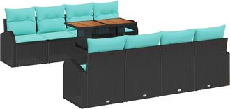 vidaXL Conjunto De Sof&aacute; De Jard&iacute;n 9 Uds. Negro Polirat&aacute;n Vidaxl