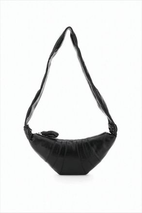 Christophe Lemaire Crescent-Shaped Black Lambskin Leather Shoulder Bag