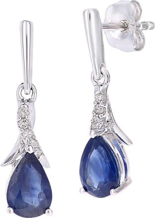 Jewelco London 9ct White Gold Diamond Pear 1.08ct Sapphire Kiss Drop Earrings - PE0AXL5562WSA