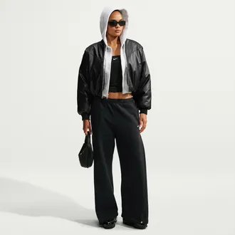 Nike Womens Studio Fleece Medium Weight Loose Pleated Snap Pants in Black | IU1111-001