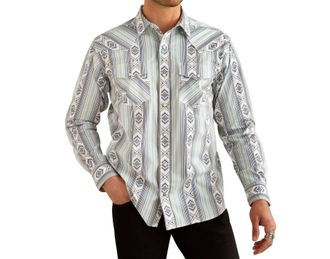 Ariat Mens Heller Retro Snap Long Sleeve Shirt In Blue