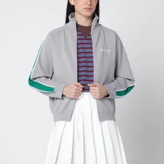 Miu Miu Felpa con zip grigia/verde in filato tecnico