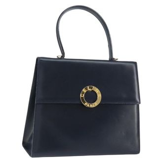 Celine Circle Logo Handbag Leather Navy Leather Handbag (Pre-Owned)