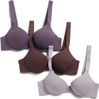 Danskin Assorted 3-Pack Rib Microfiber Bras in Wood/Winter Cosmos/Violet at Nordstrom Rack, Size 34B