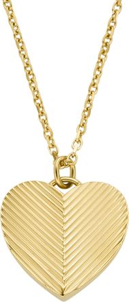 Fossil Womens Harlow Linear Texture Heart Gold-Tone Stainless Steel Pendant Necklace