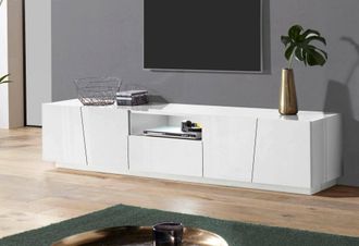 Dmora Dmora - Mueble De Televisi&oacute;n Dlori, Aparador Bajo Para Sal&oacute;n, Base Soporte Tv, 100% Made In Italy, Cm 220x43h46, Blanco Brillo