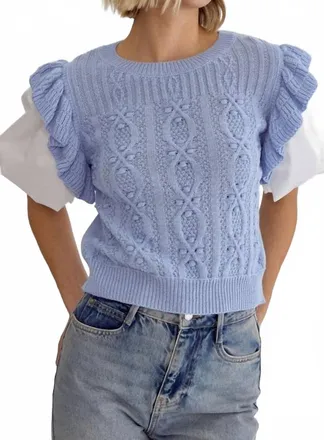 Entro Sweet Sweater Top In Icy Blue