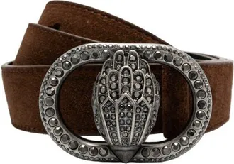 Kurt Geiger Chelsea Crystal Eagle Buckle Suede Belt in Chocolate Brown at Nordstrom, Size Large/x-Large