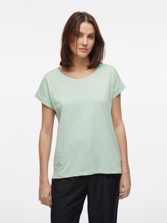 Vila Rundhalsshirt VILA VIDREAMERS NEW PURE T-SHIRT/SU-NOOS, Damen, Gr. XL, gr&uuml;n (silt gr&uuml;n), Jersey, Obermaterial: 50% Baumwolle, 50% Polyester, unifarben