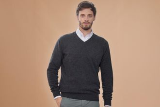 Bexley Jersey de lana hombre con cuello En V Gris Antracita moteado - ELIAN