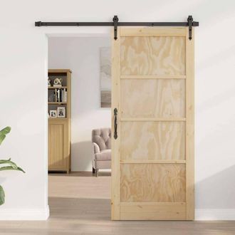Berkfield Home Sliding Door with Hardware Set 86x198.5 cm Solid Wood Pine in Beige