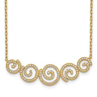 Diamond2Deal Sterling Silver gold-plated Cubic Zirconia Swirls Necklace 16 with 2 inch Ext