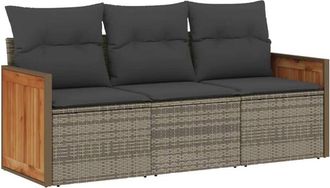 vidaXL Set De Sof&aacute; De Jard&iacute;n 3 Pzas Y Cojines Rat&aacute;n Sint&eacute;tico Gris Vidaxl