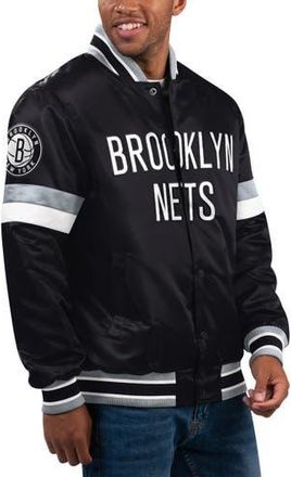 Starter Mens Starter Black Brooklyn Nets Home Game Satin Full-Snap Varsity Jacket at Nordstrom, Size Large