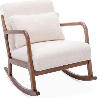 Sweeek Mecedora escandinava con borreguito y madera de hevea, crema