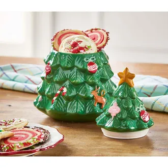 Tag Christmas Tree Cookie Jar Ceramic Food Storage Canister in Multicolored at Nordstrom