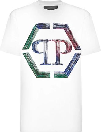 Philipp Plein T-Shirt Ronde Hals Hexagon - Heren - T-shirts - Wit - 2XL - Katoen - Tops