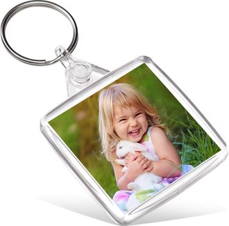 Turquoise Personalised Custom Photo Gift Keyrings Key Fobs 38 x 38 mm | Square Shape (Pack of 2)