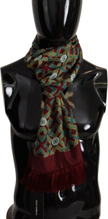 Dolce & Gabbana Mens Geometric Silk Scarf Burgundy Teal - Dark Red - One Size
