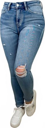 Flying Monkey Oaklee Distressed High-Rise Raw Hem Skinny Jeans In Light Wash Denim
