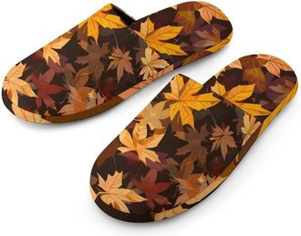 Generic Autumn Maple Leaf Warm Mens Slippers Slip On Soft Fleece House Shoes Winter Indoor Outdoor