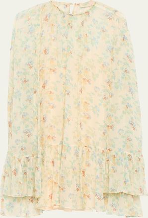 Ulla Johnson Emmeline Floral Crinkled Silk Mini Dress