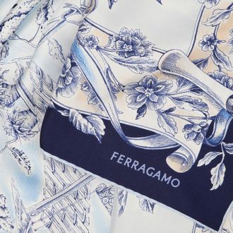 Ferragamo Womens Silk Scarf Voyage Print Navy Scarfs