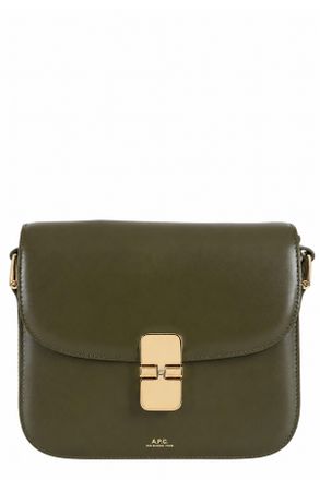 A.P.C. Green Grace Small Engraved Logo Leather Shoulder Bag