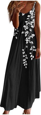 Generic Boho Beach Dresses for Women UK Sleeveless V Neck Spaghetti Strap Dress Floral Print Summer Maxi Dresses Casual Sleeveless Sundress Swing Flowy Going 