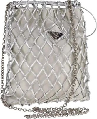 Prada Pre-owned Bucket Bags, female, Gray, Size: ONE SIZE Pre-owned Satin Bucket Bag