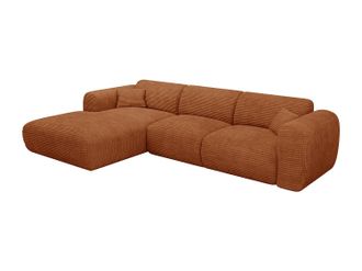 Vente-Unique Gran sof&aacute; cama rinconera izquierda expr&eacute;s de pana terracota - Colch&oacute;n de 13 cm viscoel&aacute;stico POGNI