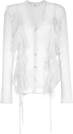 Blumarine ruffled silk blouse - women - Silk - 46 - Grey